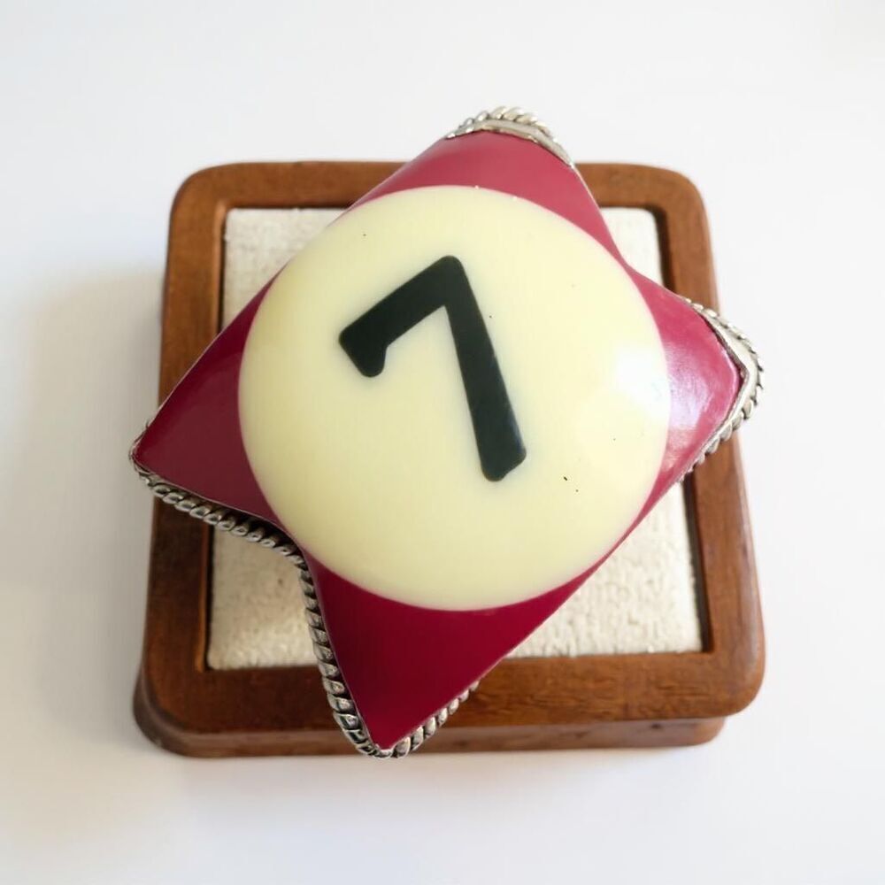 Unique Billiard Ball Lucky # 7 Statement Ring Sterling Silver Size 8 New